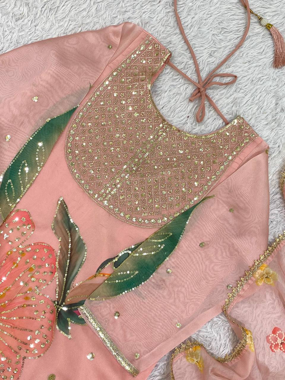 Printed Soft Organza Sharara Suit with Embroidered Dupatta