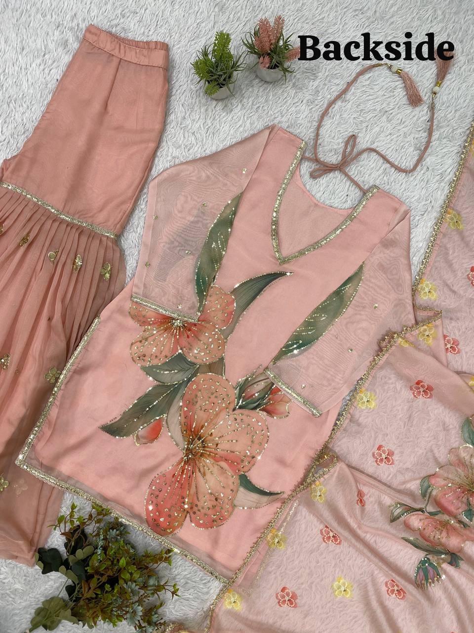 Printed Soft Organza Sharara Suit with Embroidered Dupatta