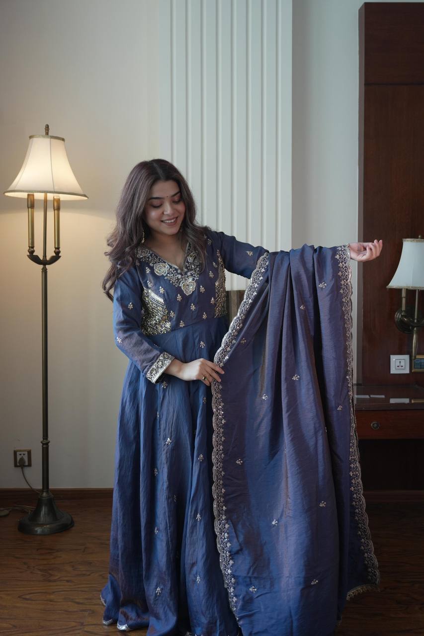Embroidered Anarkali Gown with Dupatta