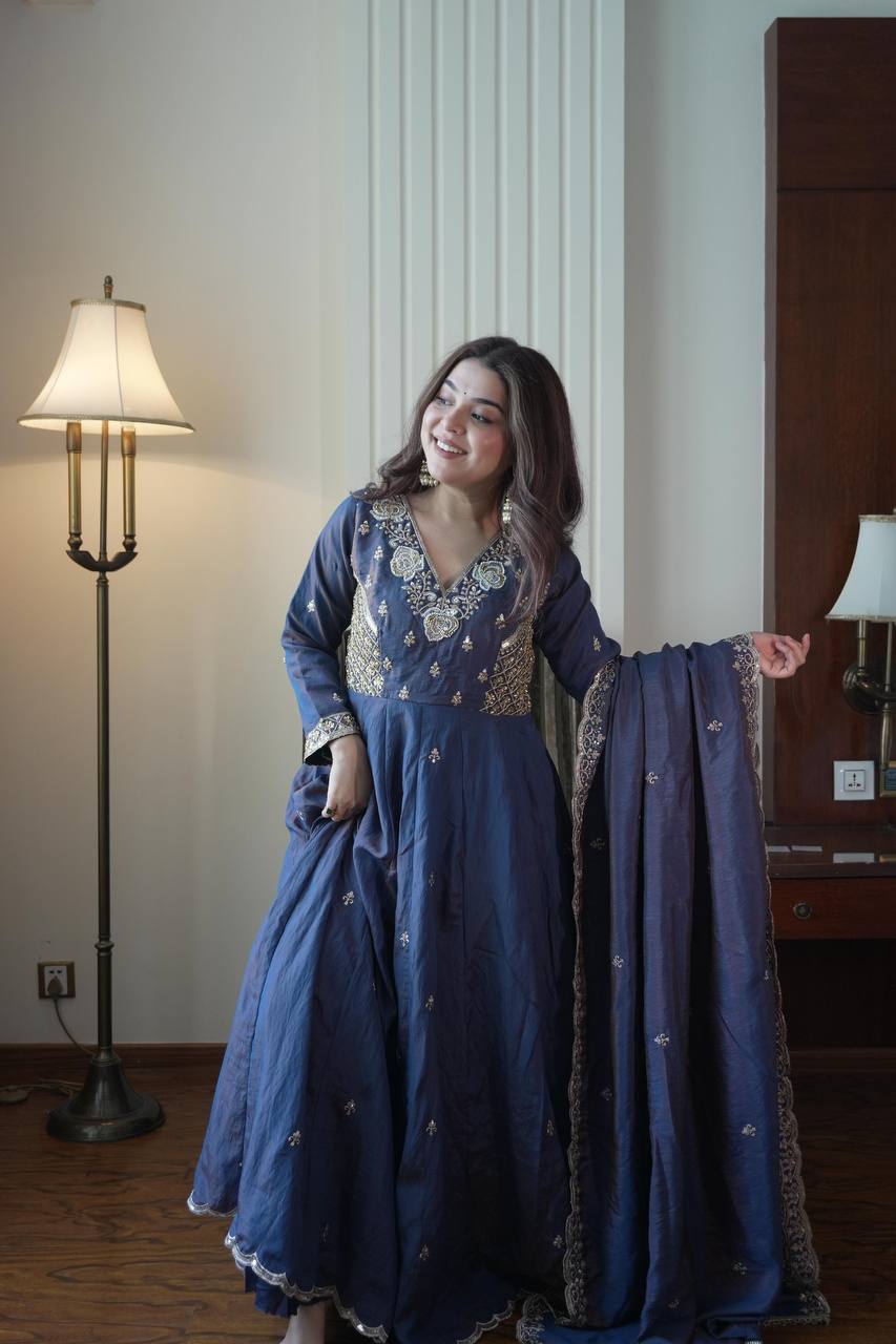 Embroidered Anarkali Gown with Dupatta