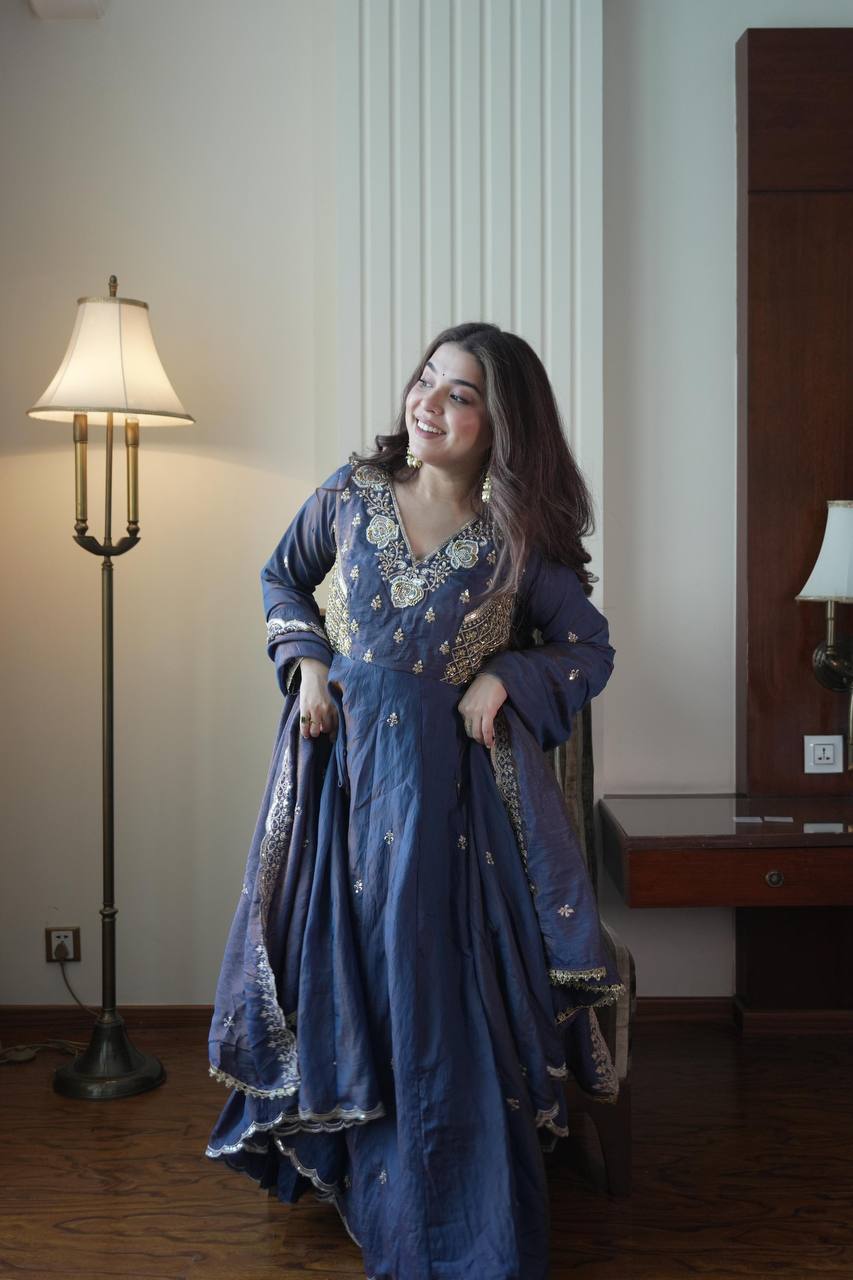 Embroidered Anarkali Gown with Dupatta