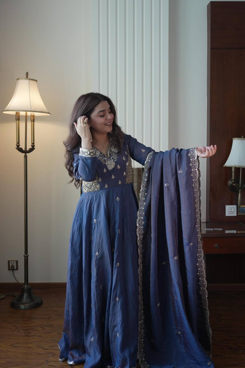 Embroidered Anarkali Gown with Dupatta