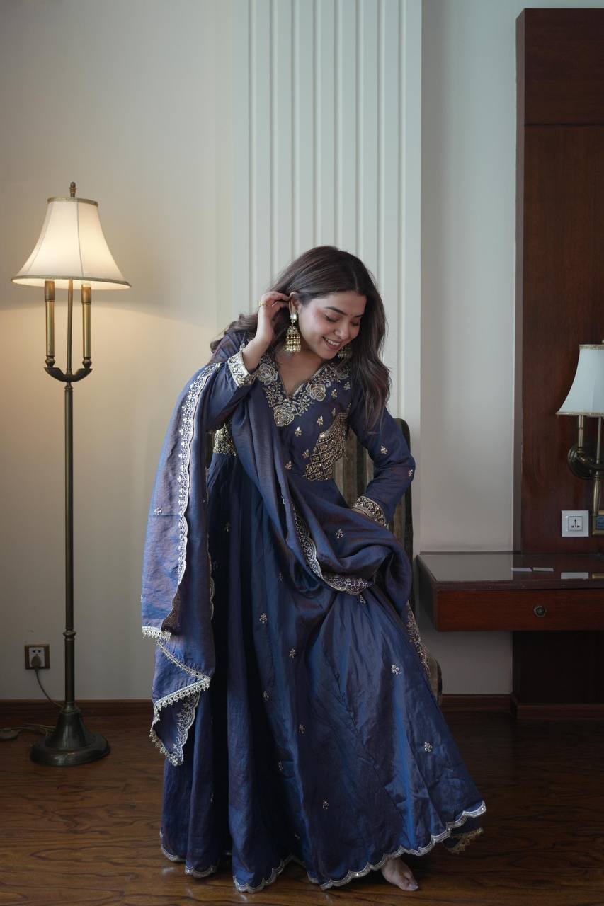 Embroidered Anarkali Gown with Dupatta