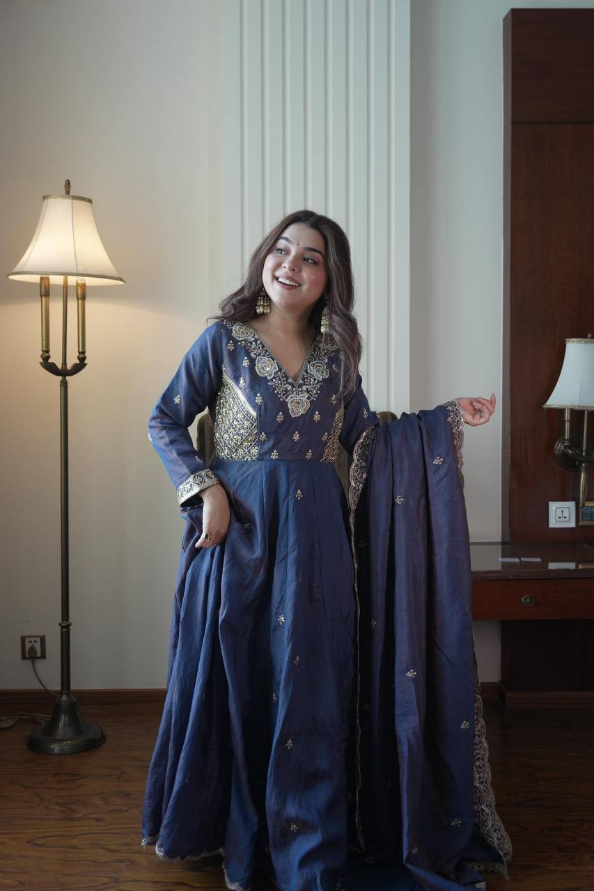 Embroidered Anarkali Gown with Dupatta