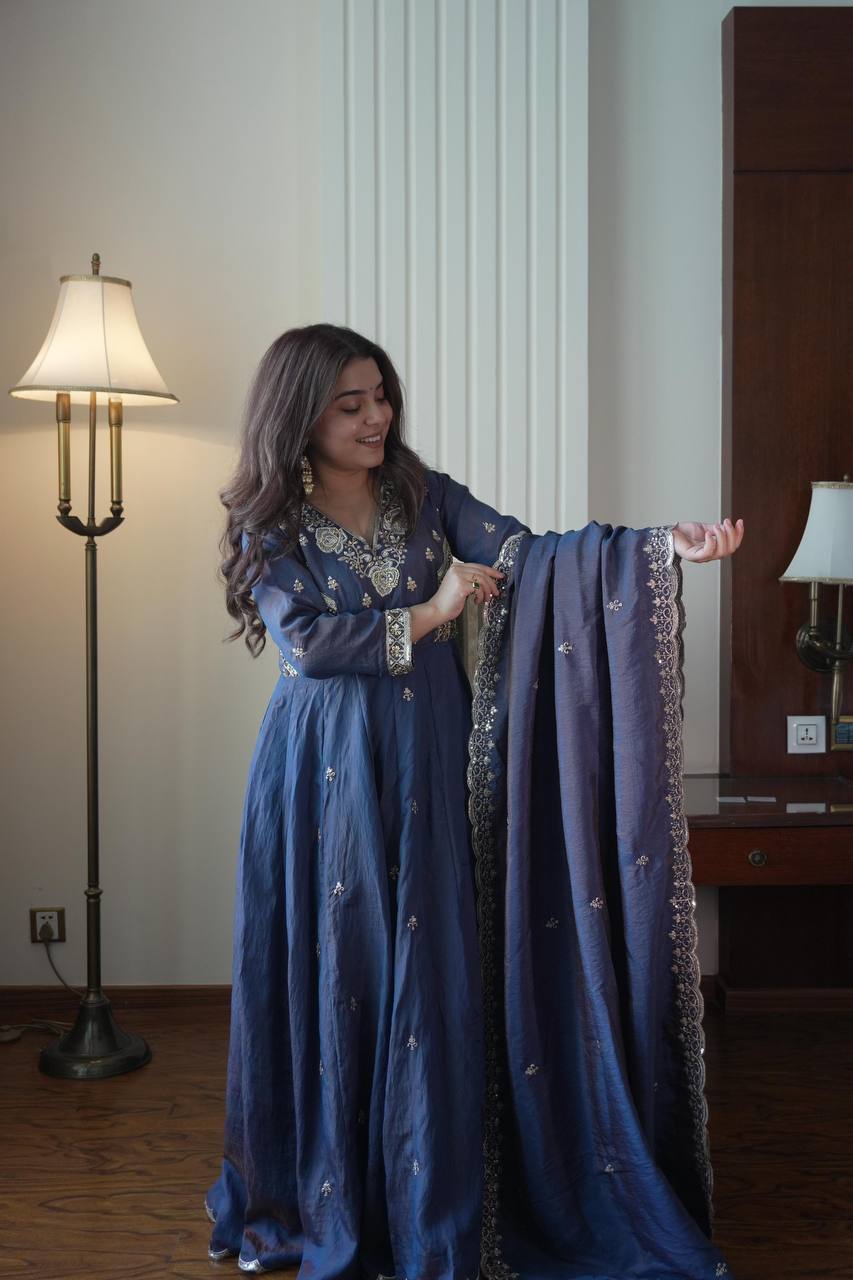 Embroidered Anarkali Gown with Dupatta