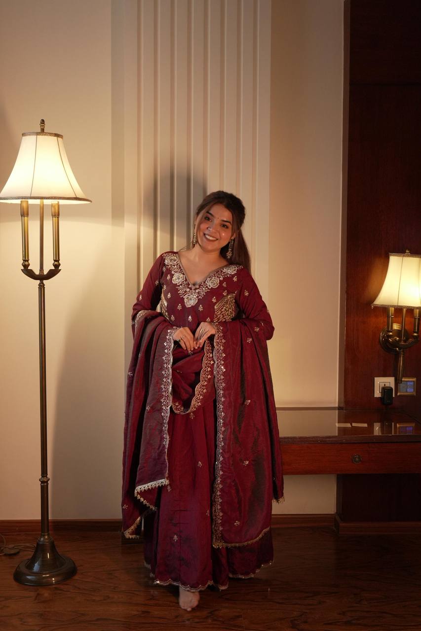 Embroidered Anarkali Gown with Dupatta