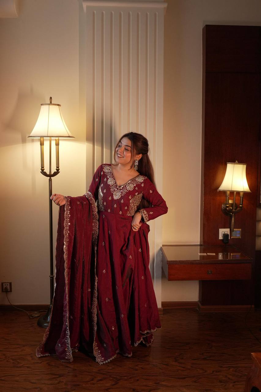 Embroidered Anarkali Gown with Dupatta