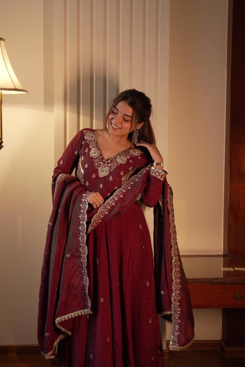 Embroidered Anarkali Gown with Dupatta