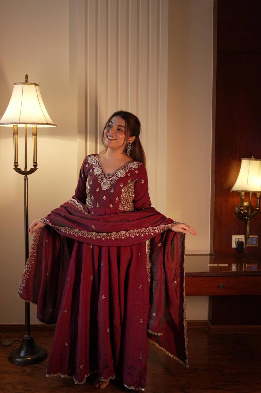Embroidered Anarkali Gown with Dupatta