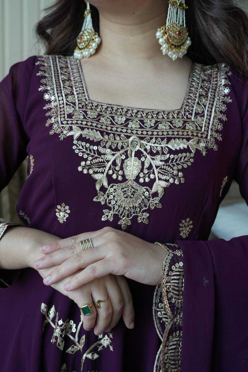 Georgette Embroidered Anarkali Kurti Pant & Dupatta Set