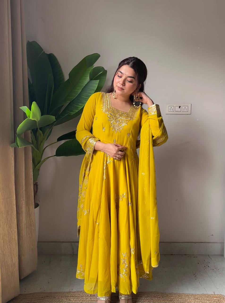 Georgette Embroidered Anarkali Kurti Pant & Dupatta Set