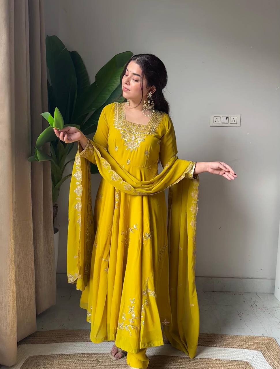 Georgette Embroidered Anarkali Kurti Pant & Dupatta Set