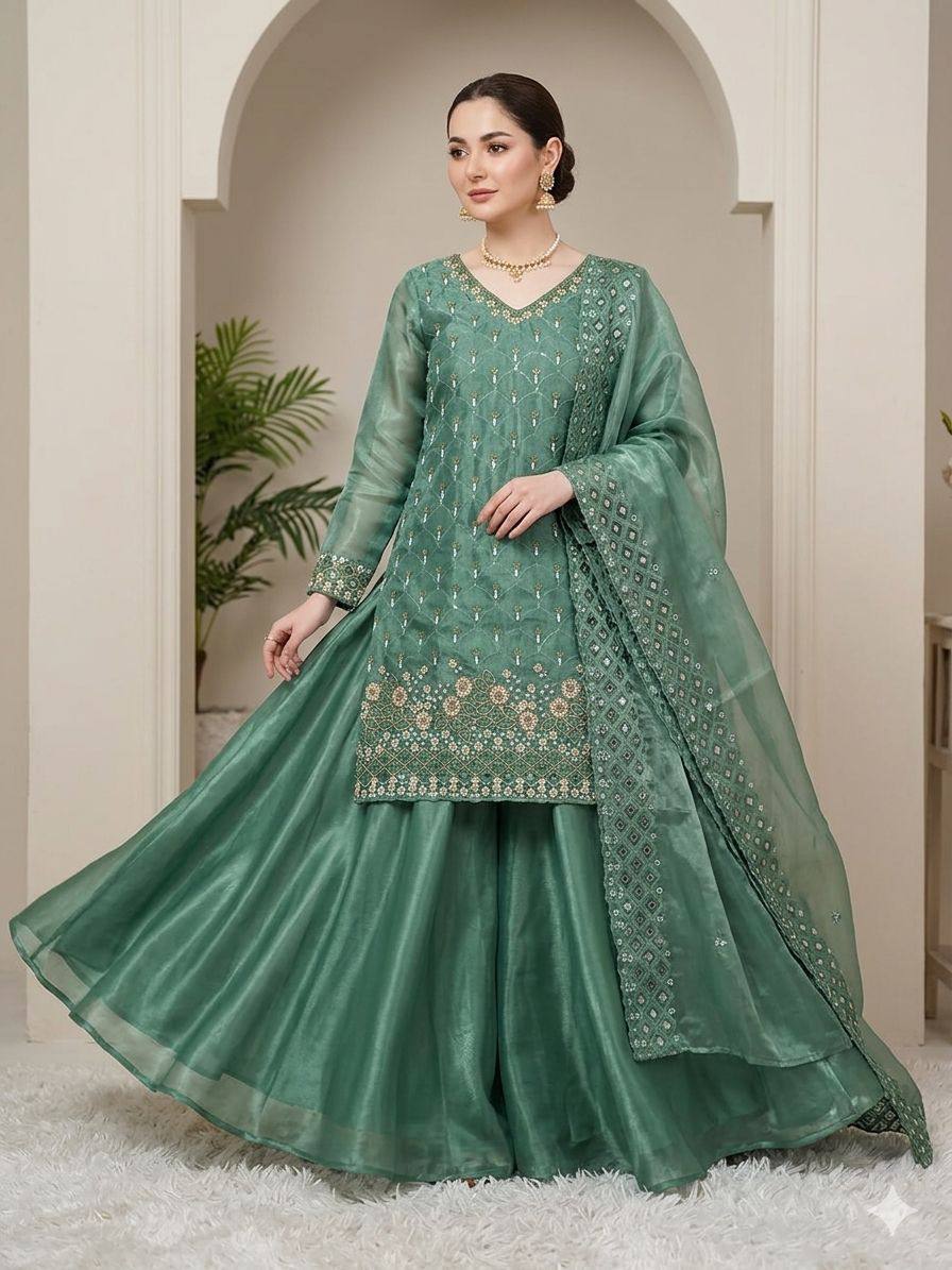 Fendy Embroidered Kurti Palazzo Set with Dupatta