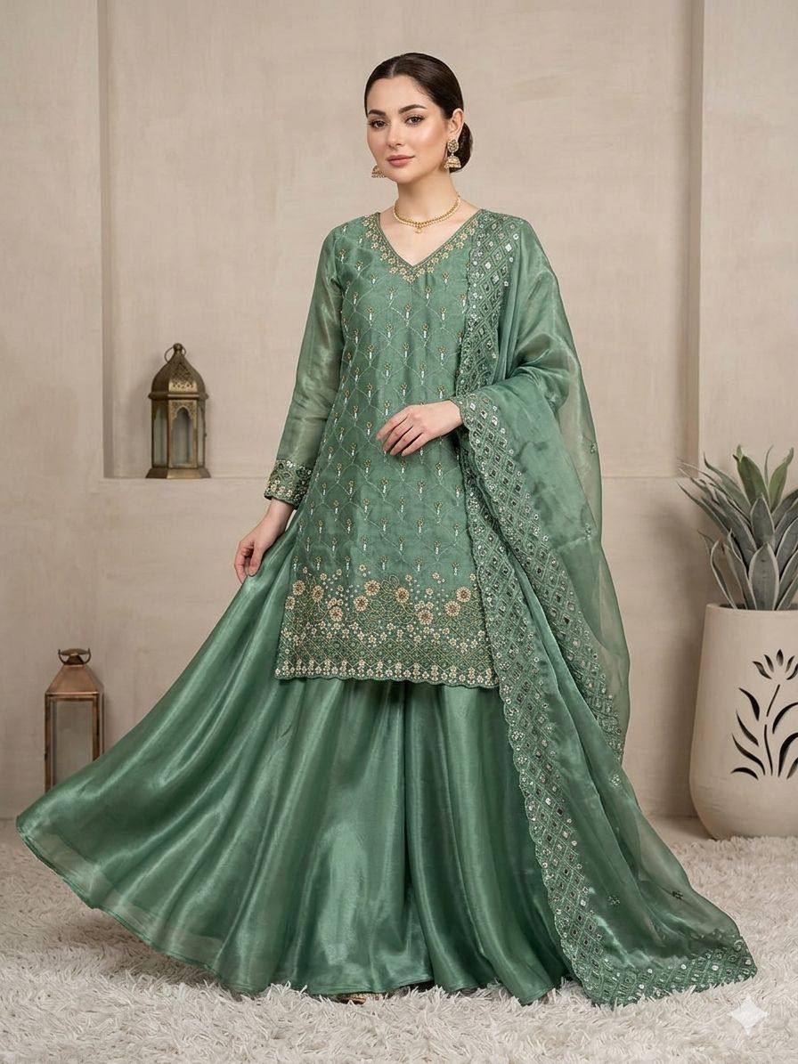 Fendy Embroidered Kurti Palazzo Set with Dupatta