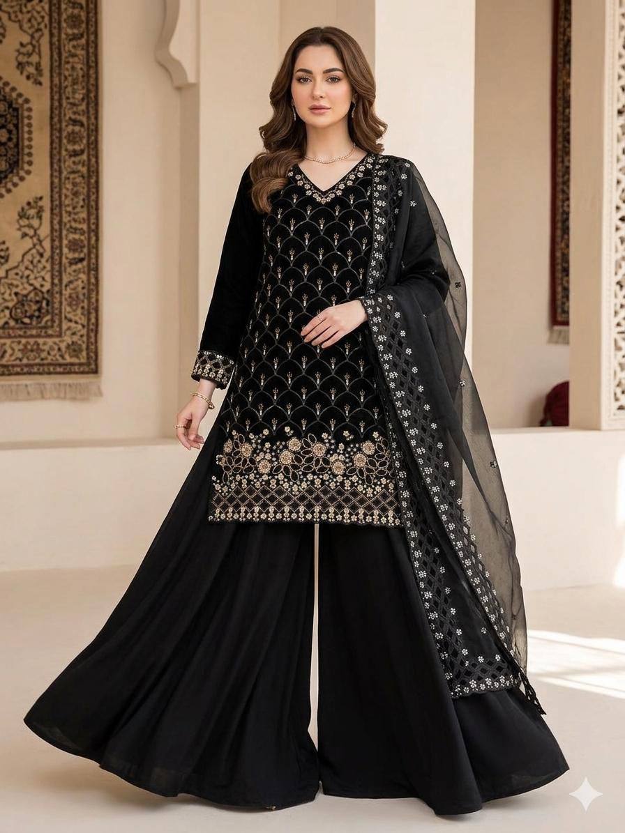 Fendy Embroidered Kurti Palazzo Set with Dupatta