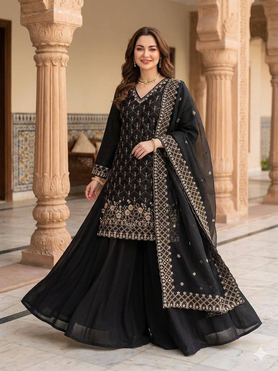 Fendy Embroidered Kurti Palazzo Set with Dupatta