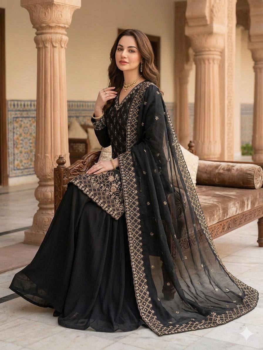 Fendy Embroidered Kurti Palazzo Set with Dupatta