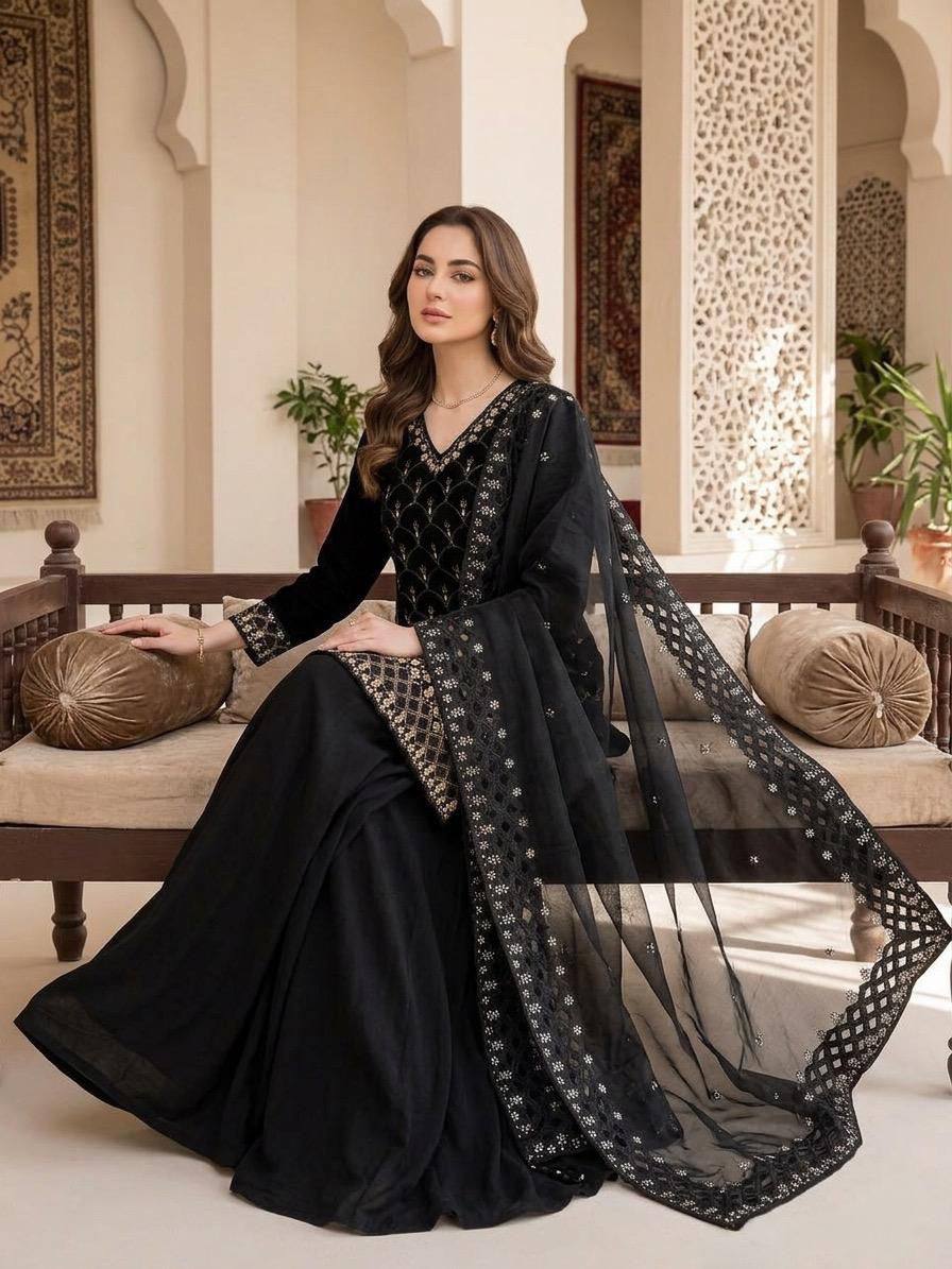 Fendy Embroidered Kurti Palazzo Set with Dupatta