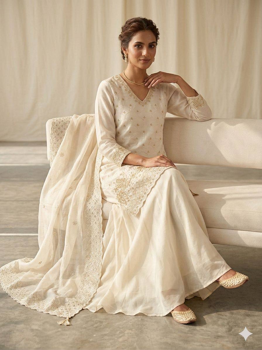 Fendy Embroidered Kurti Palazzo Set with Dupatta
