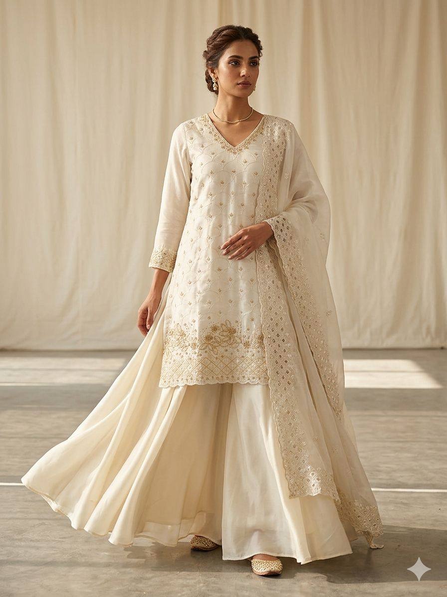 Fendy Embroidered Kurti Palazzo Set with Dupatta