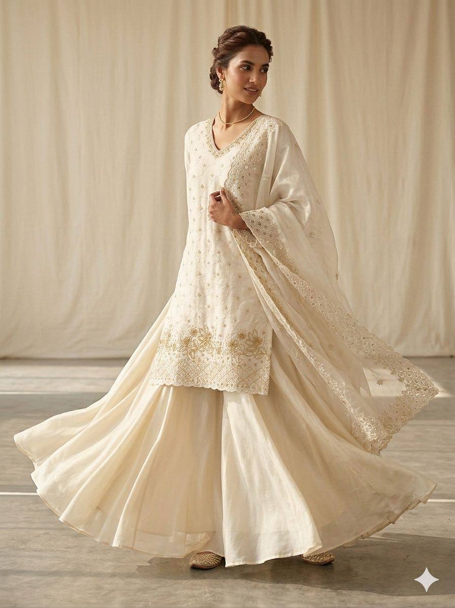 Fendy Embroidered Kurti Palazzo Set with Dupatta