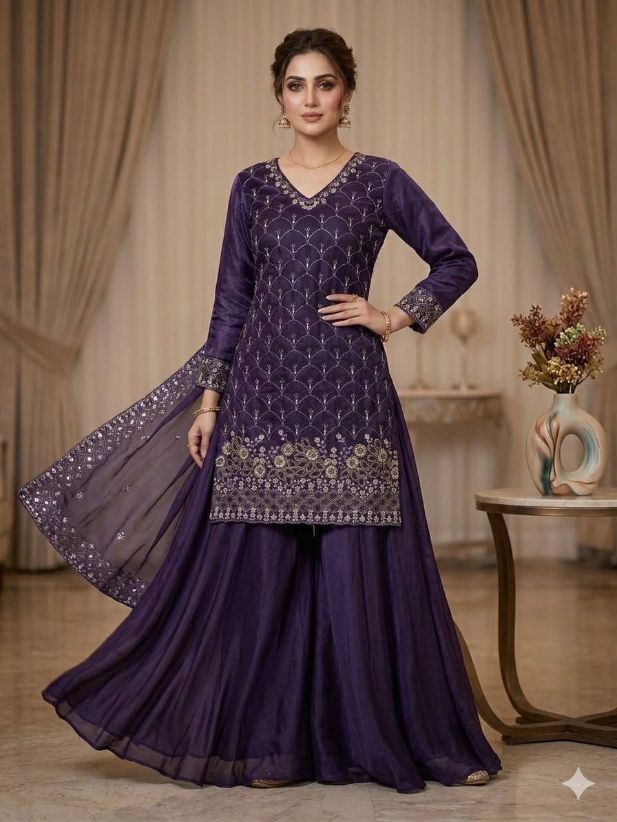 Fendy Embroidered Kurti Palazzo Set with Dupatta