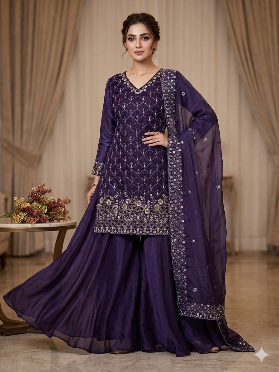 Fendy Embroidered Kurti Palazzo Set with Dupatta
