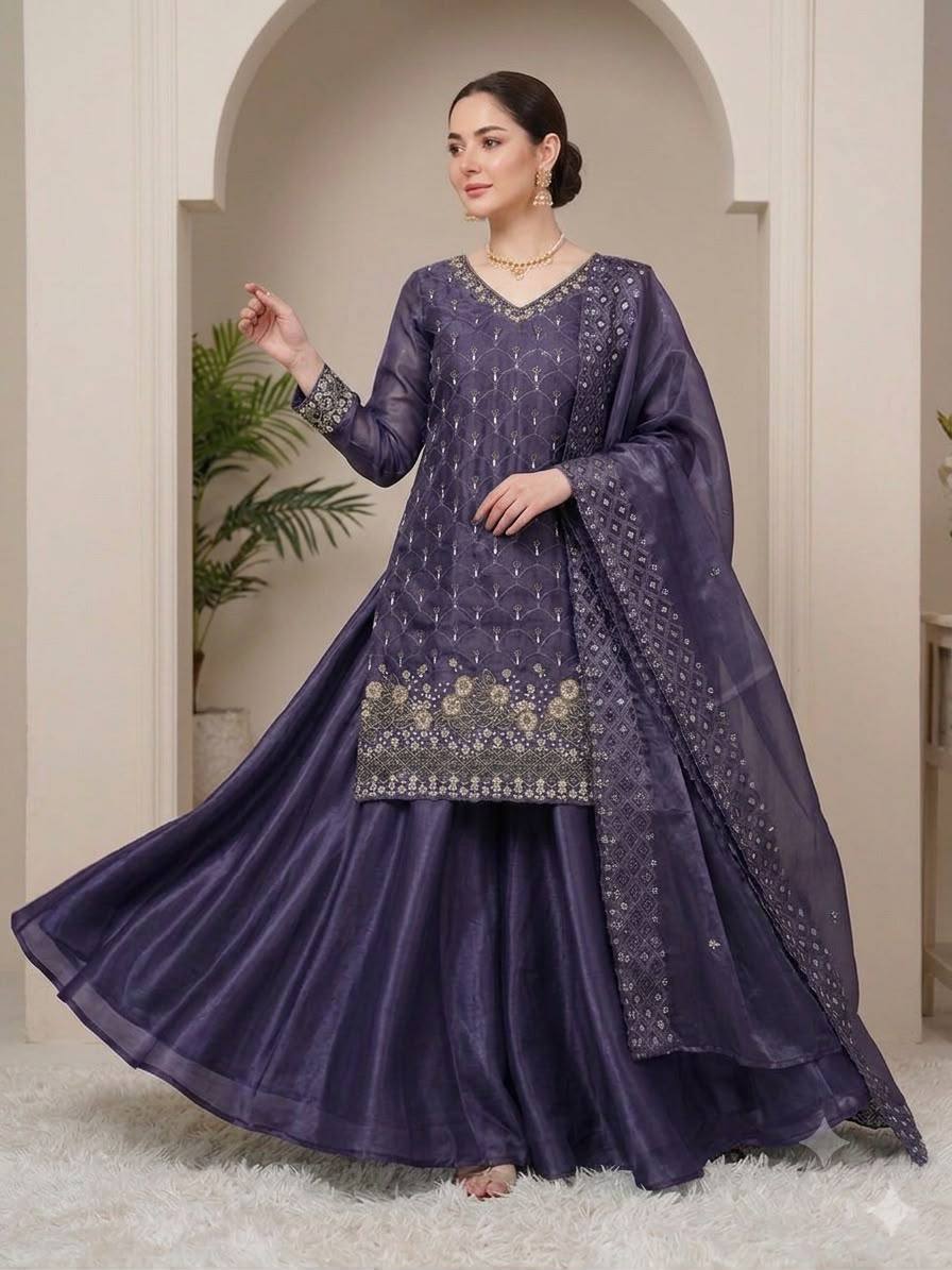 Fendy Embroidered Kurti Palazzo Set with Dupatta