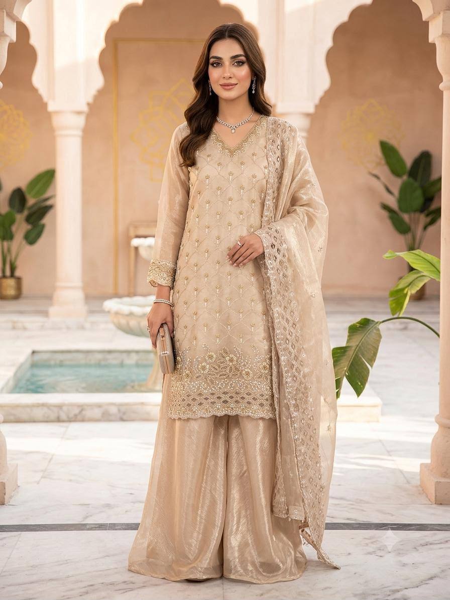 Fendy Embroidered Kurti Palazzo Set with Dupatta