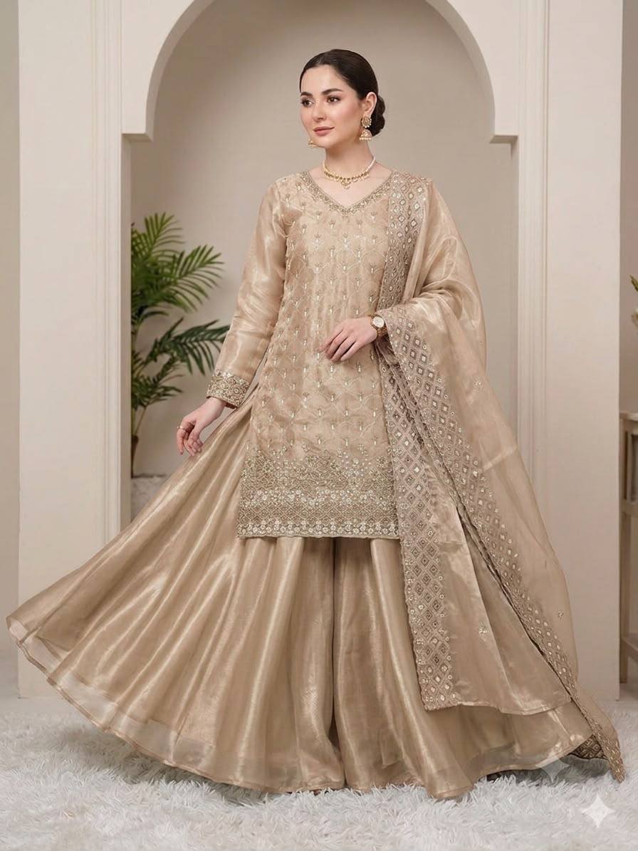 Fendy Embroidered Kurti Palazzo Set with Dupatta