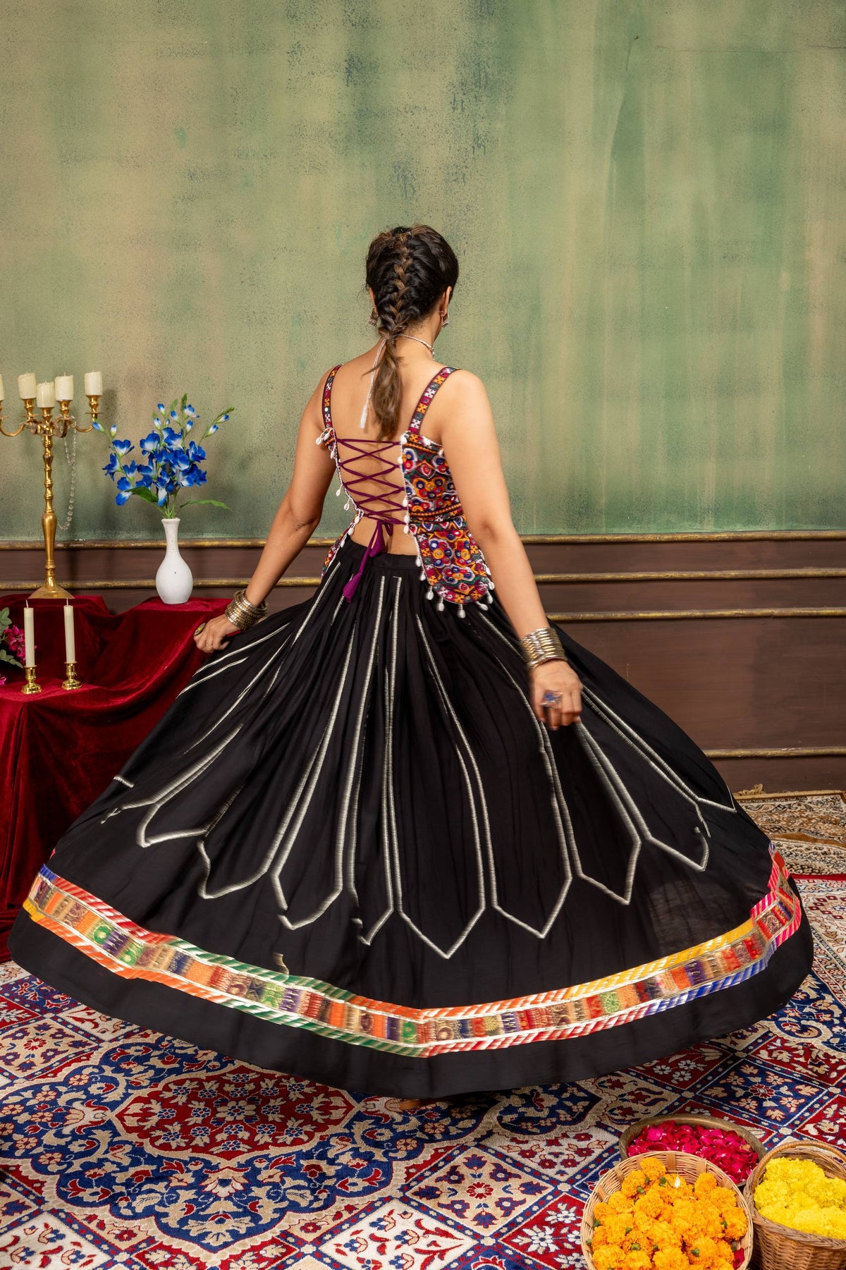 Black Navratri Chaniya Choli with Kutchi Mirror Embroidery