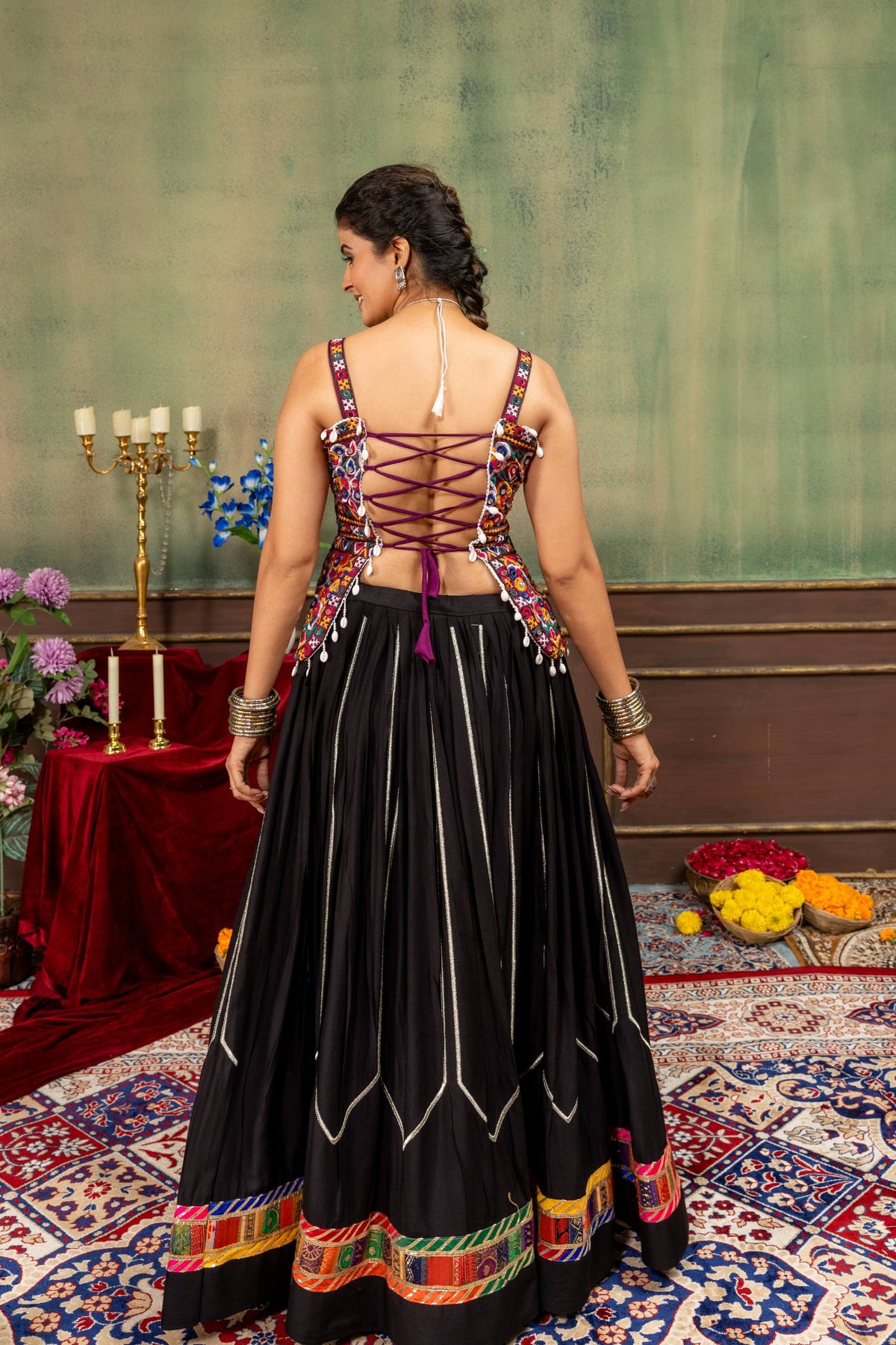 Black Navratri Chaniya Choli with Kutchi Mirror Embroidery