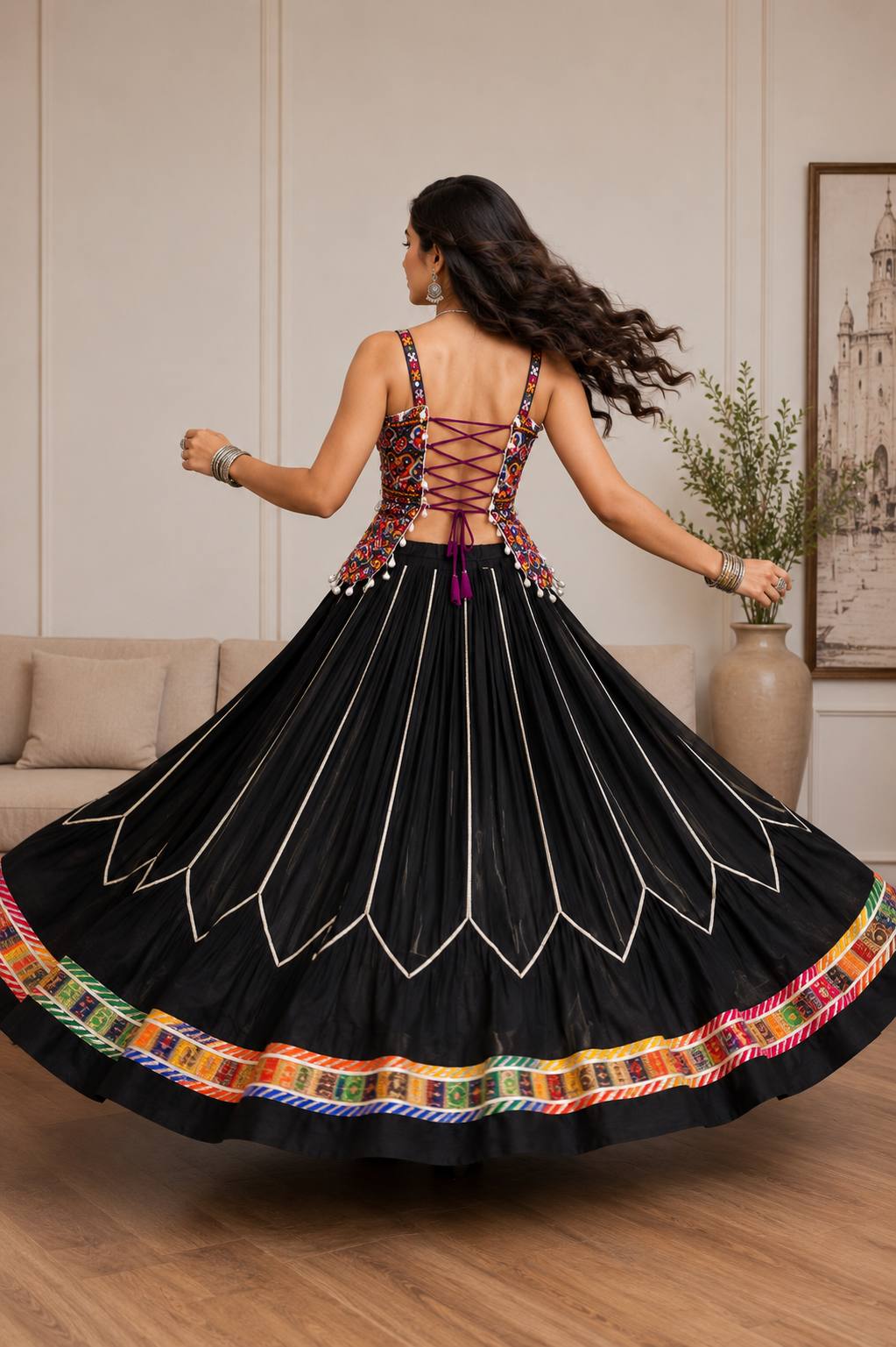 Black Navratri Chaniya Choli with Kutchi Mirror Embroidery