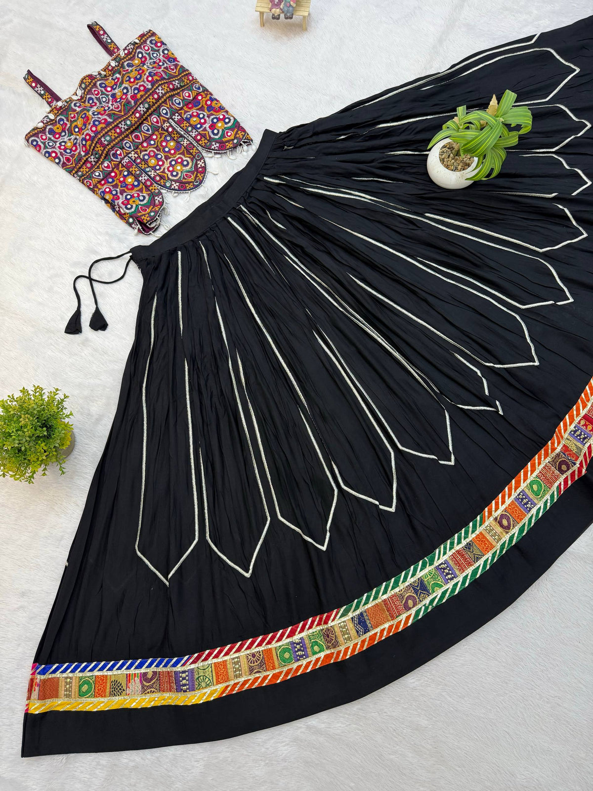 Black Navratri Chaniya Choli with Kutchi Mirror Embroidery