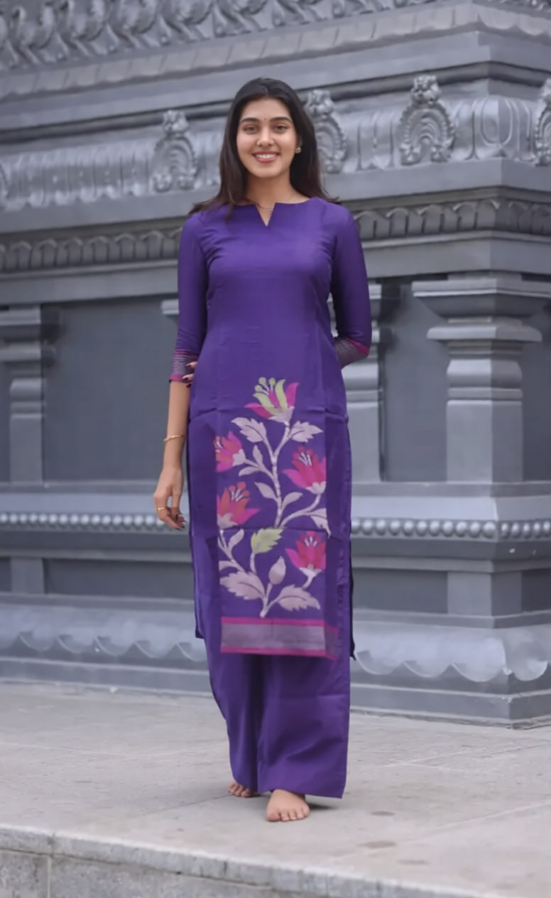Women's Blended Silk Kurta Pant Dupatta Set with Zari Work