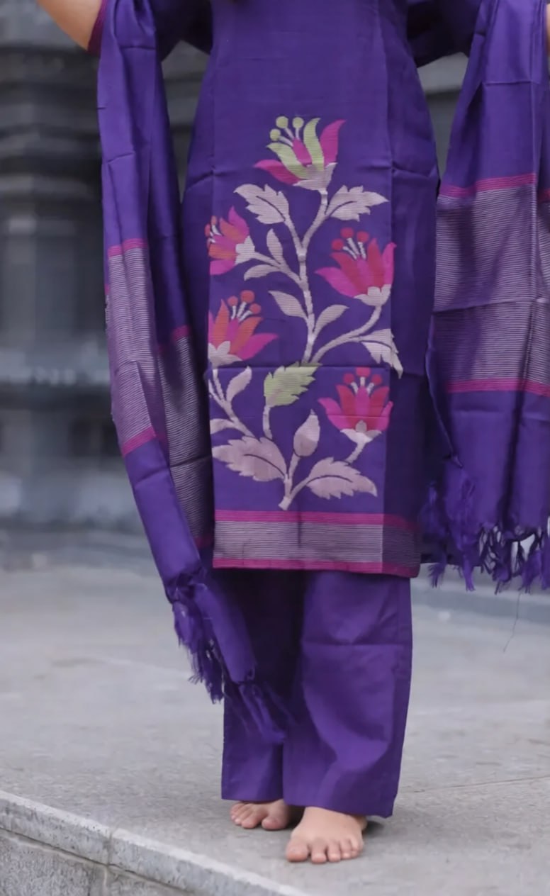 Women's Blended Silk Kurta Pant Dupatta Set with Zari Work