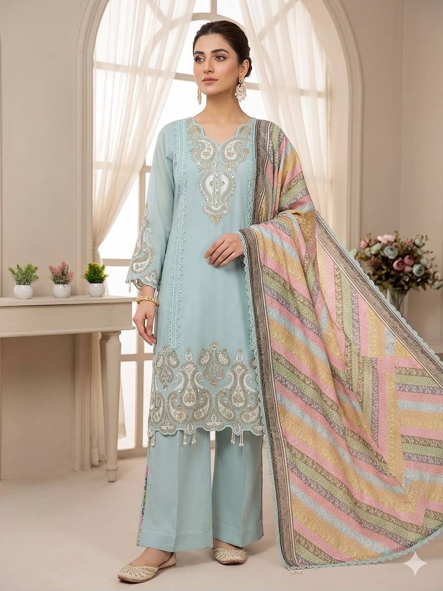 Elegant Embroidered 3 Piece Suit