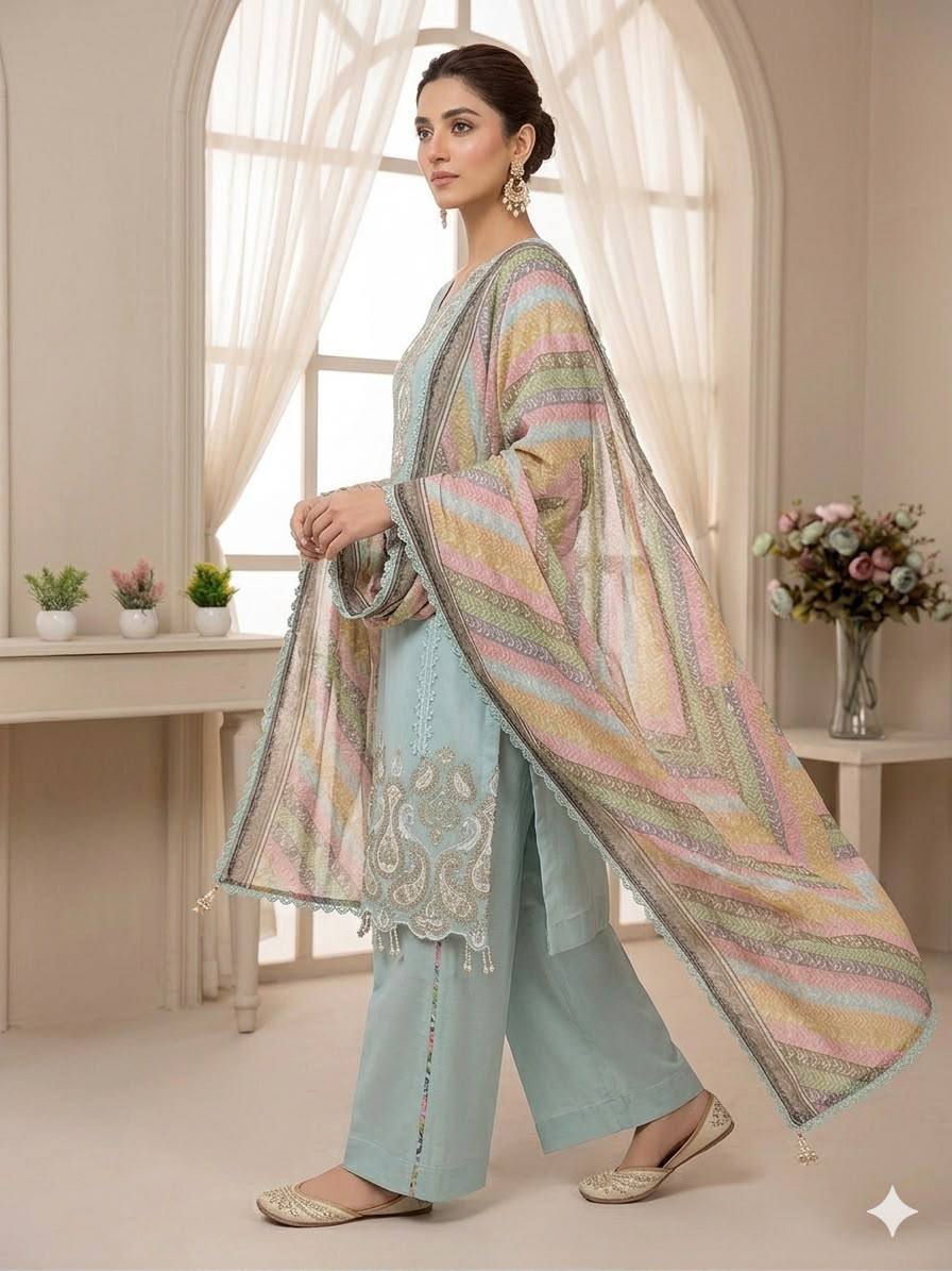 Elegant Embroidered 3 Piece Suit