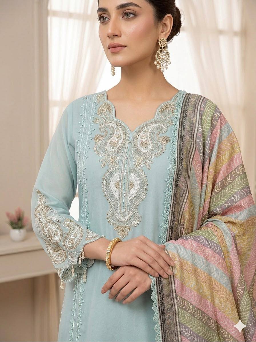 Elegant Embroidered 3 Piece Suit