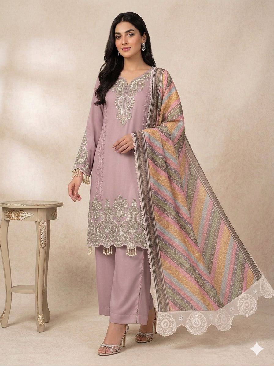 Elegant Embroidered 3 Piece Suit