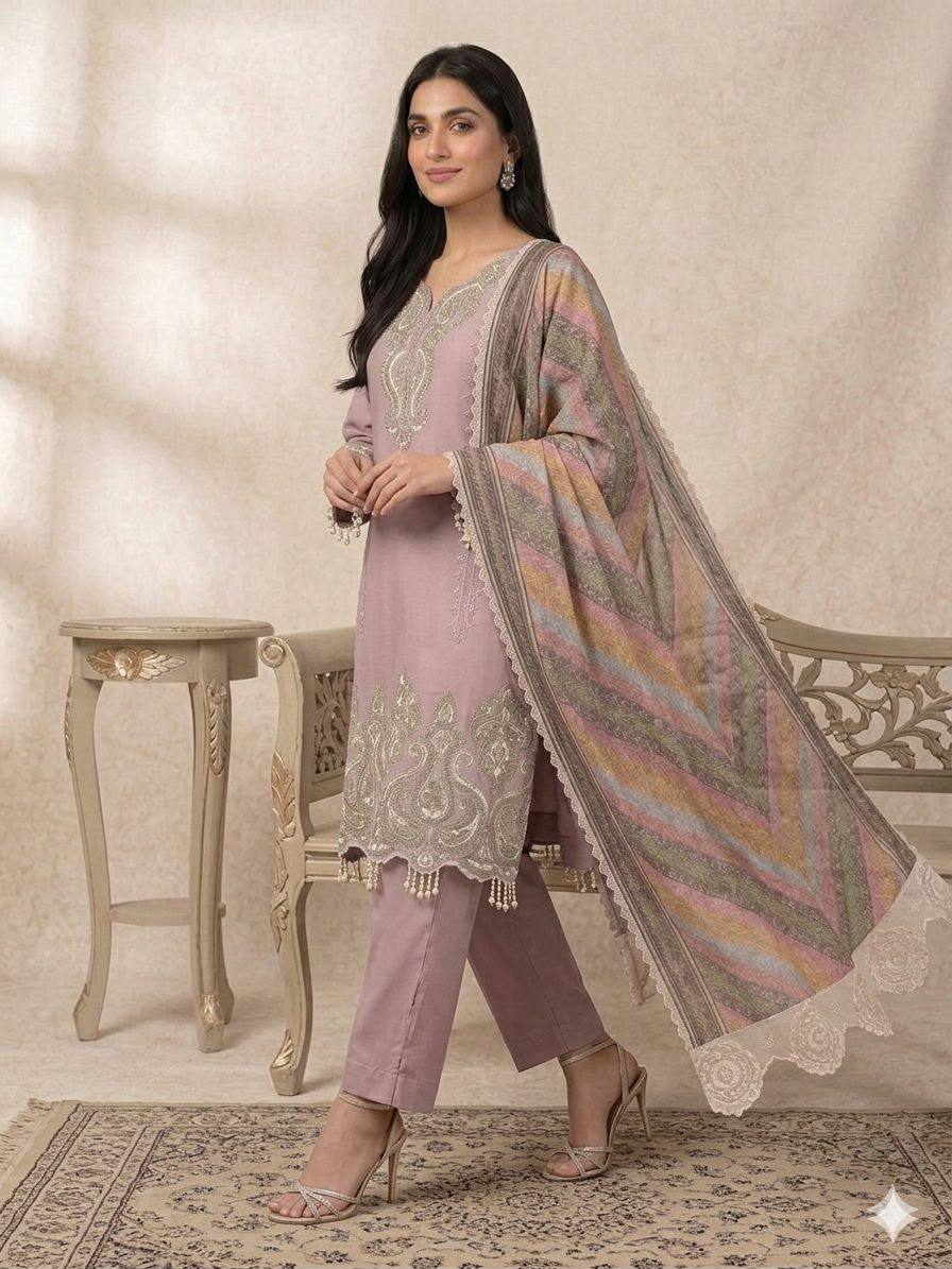 Elegant Embroidered 3 Piece Suit