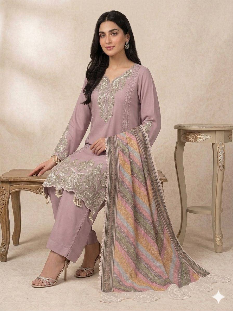Elegant Embroidered 3 Piece Suit