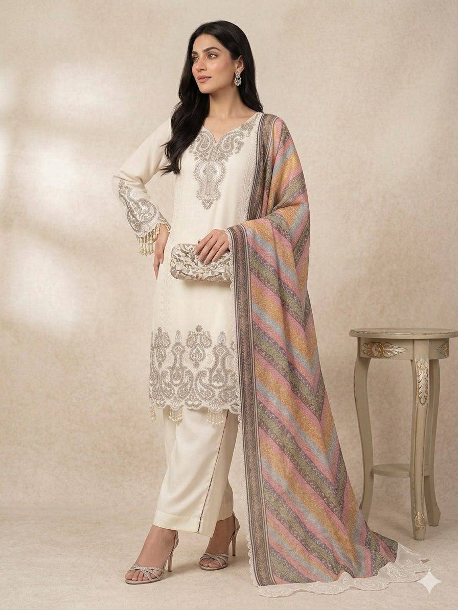 Elegant Embroidered 3 Piece Suit