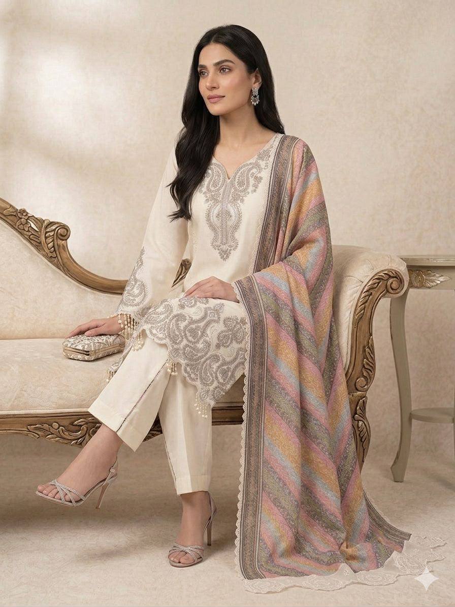 Elegant Embroidered 3 Piece Suit