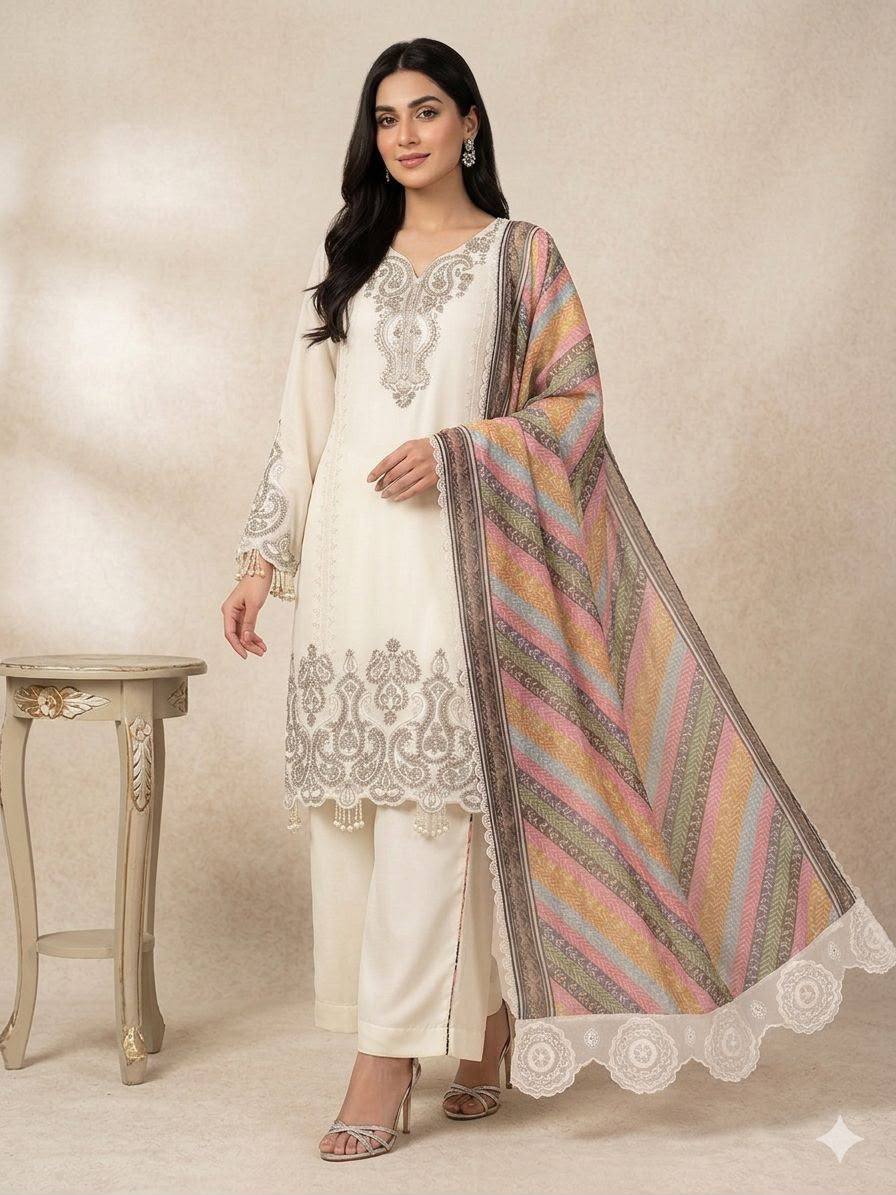 Elegant Embroidered 3 Piece Suit