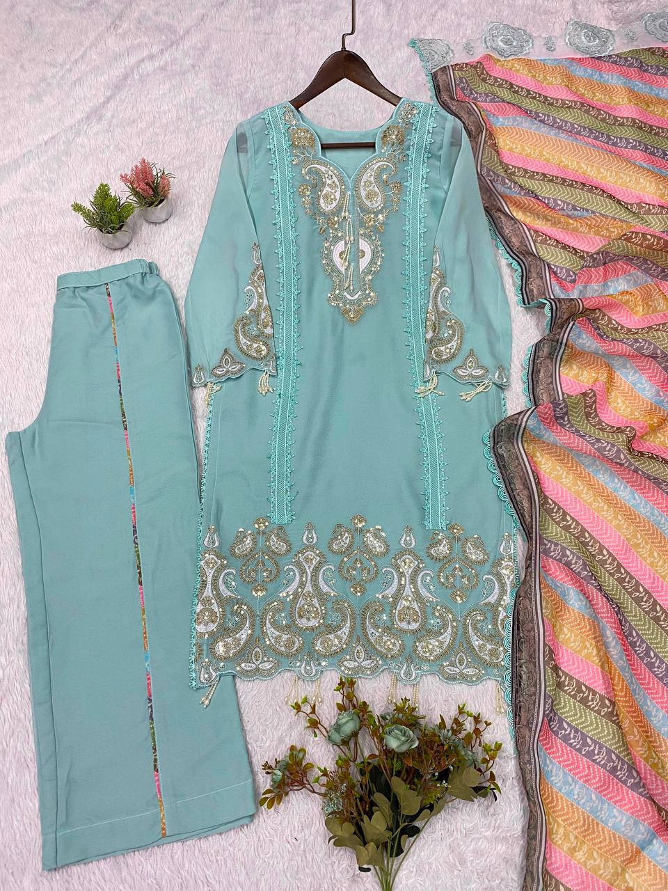 Elegant Embroidered 3 Piece Suit