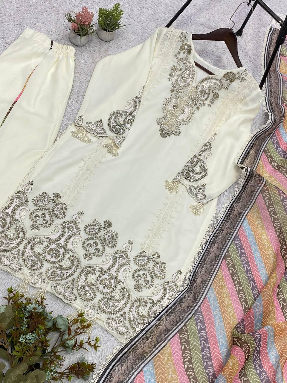 Elegant Embroidered 3 Piece Suit