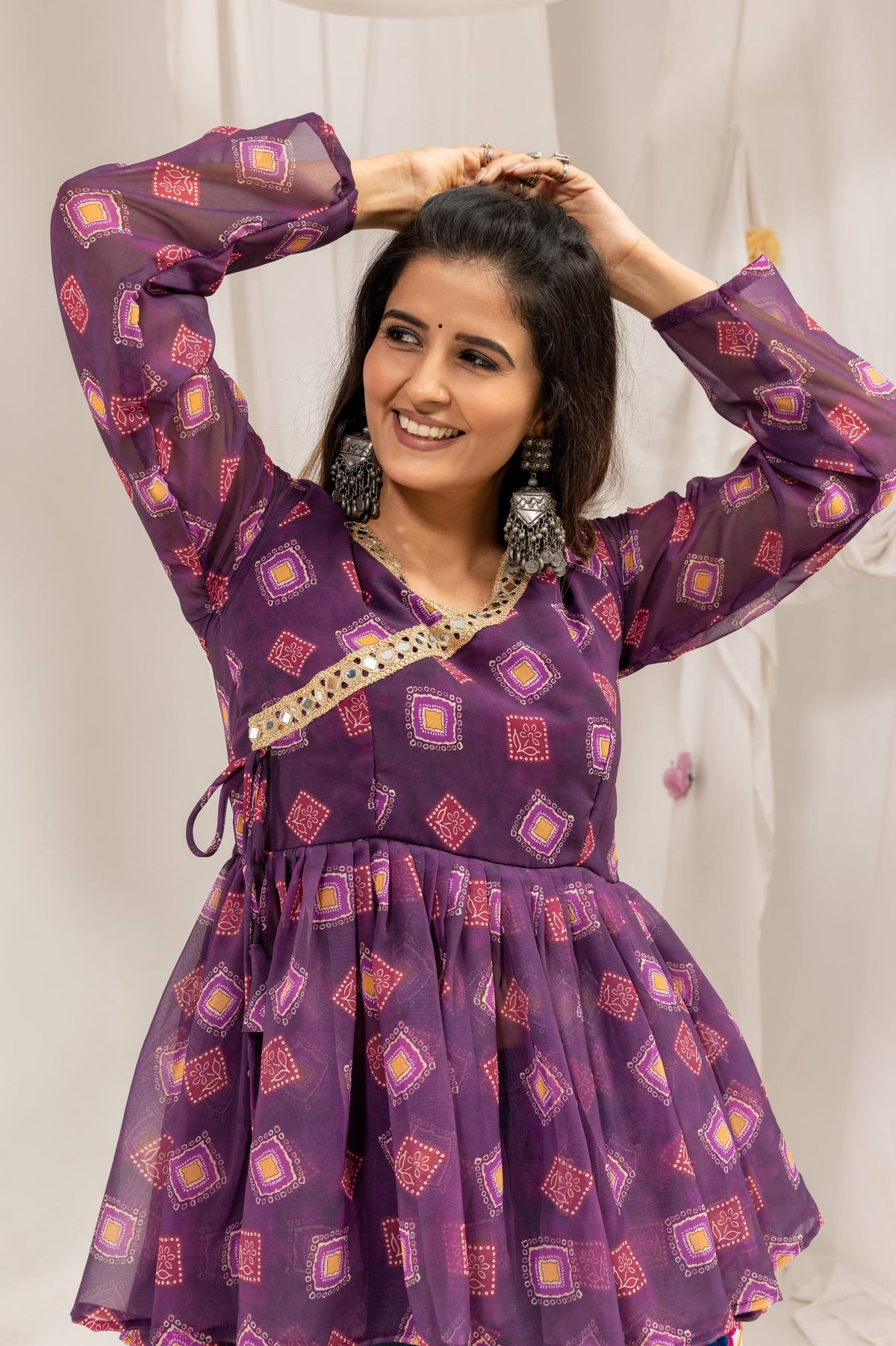 Purple Peplum Top Denim Palazzo Pants