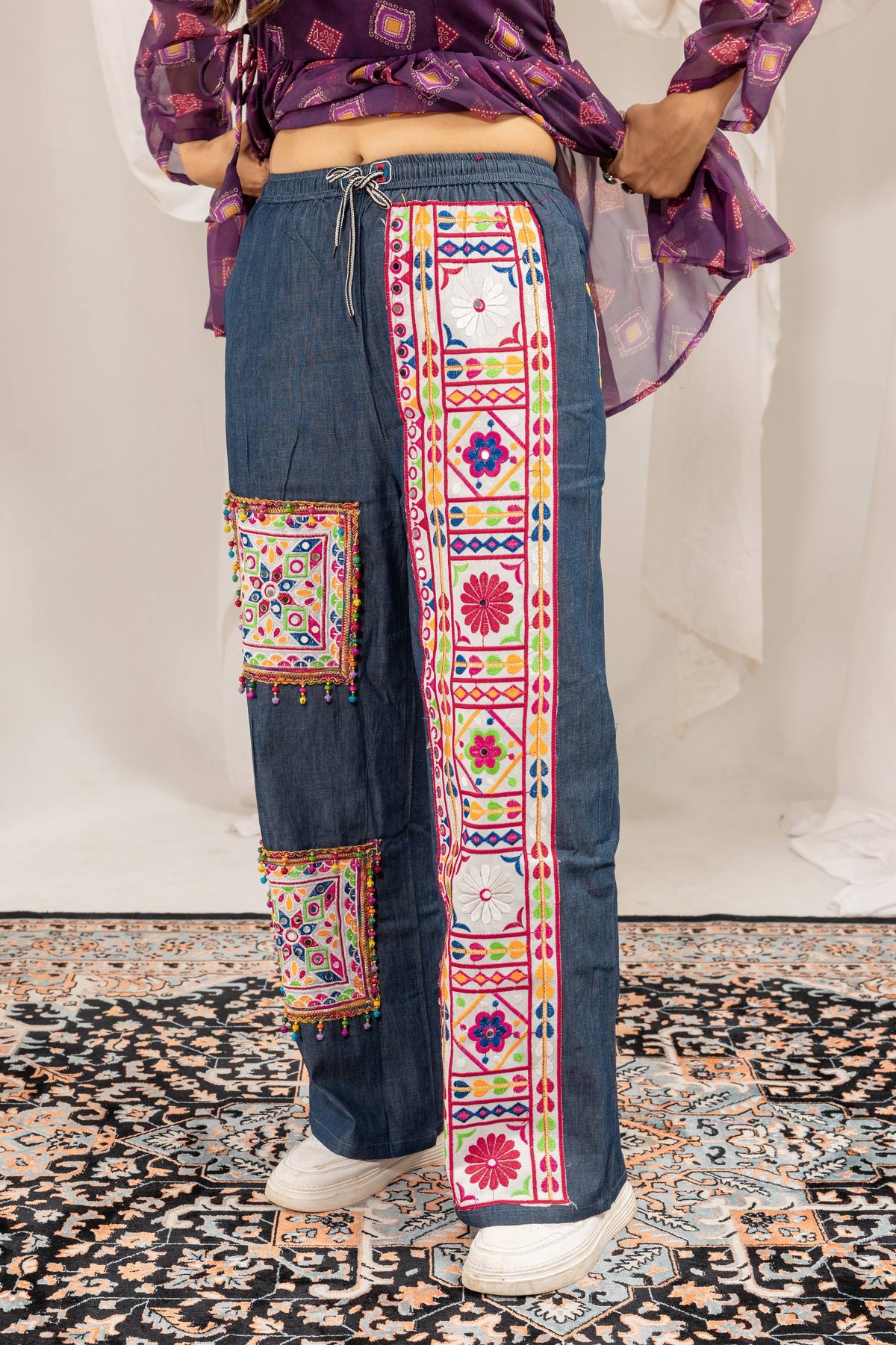 Purple Peplum Top Denim Palazzo Pants