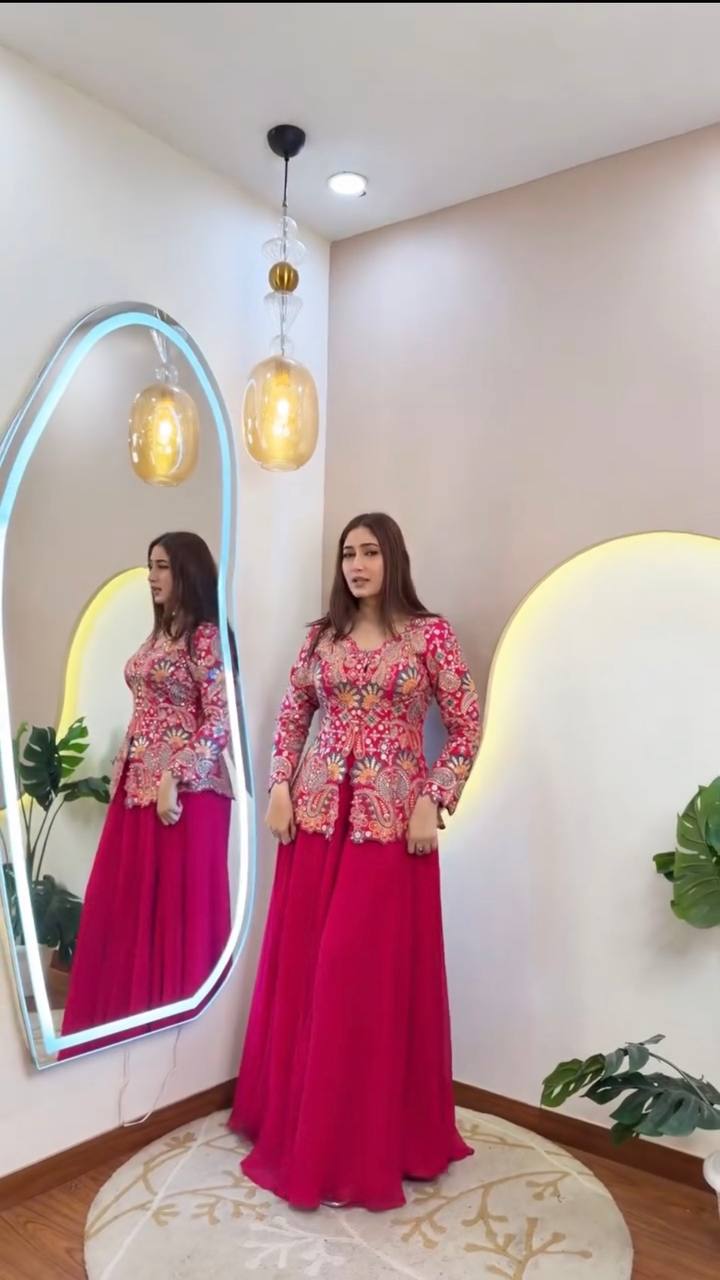 Georgette Embroidered Top Palazzo Set